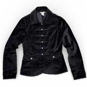 White House Black Market Blazer Jacket Military WHBM Black Velvet Velour 2